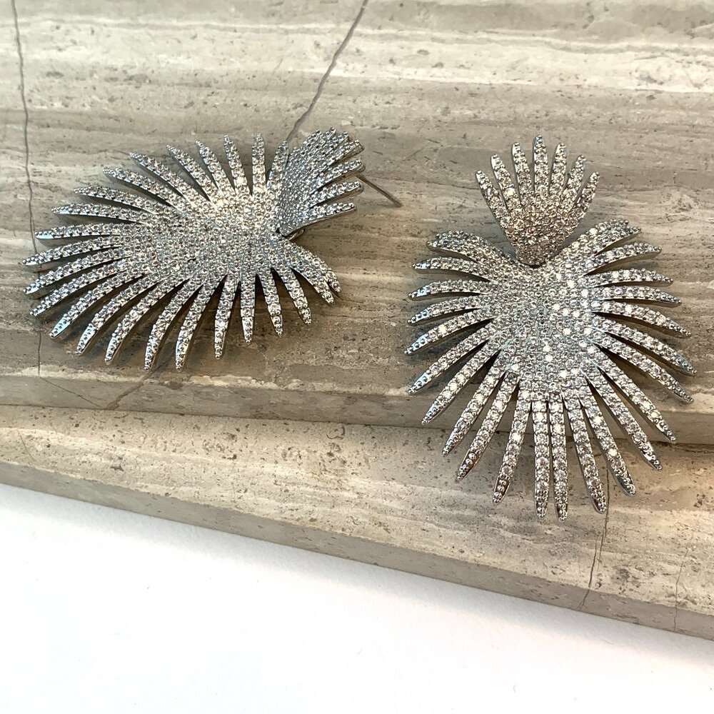 NEW~ Anthropologie SHASHI Pave Sunburst Silver Earrings